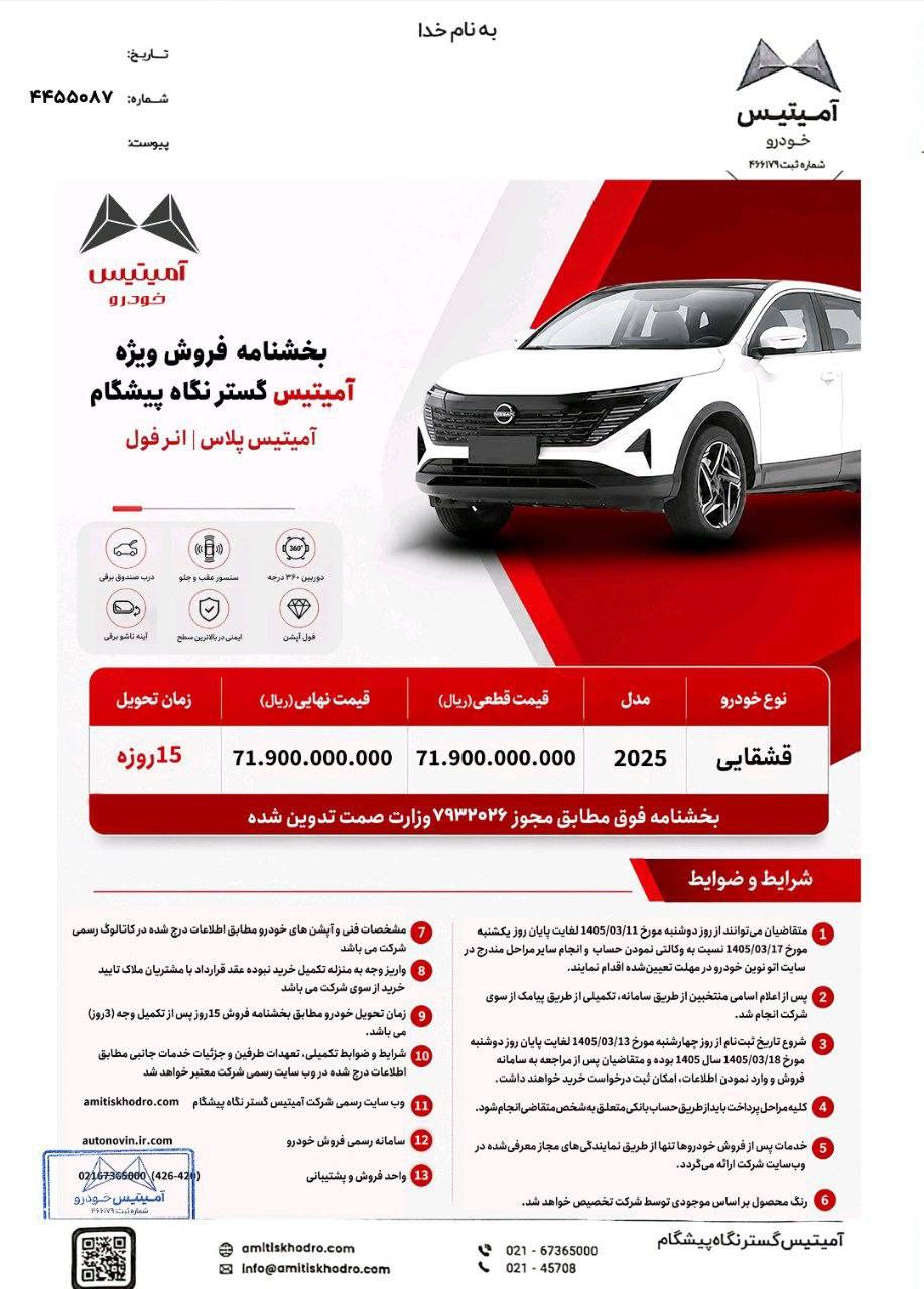 عرضه خرداد ۱۴۰۵ نیسان قشقایی شرکت آمیتیس گستر نگاه پیشگام