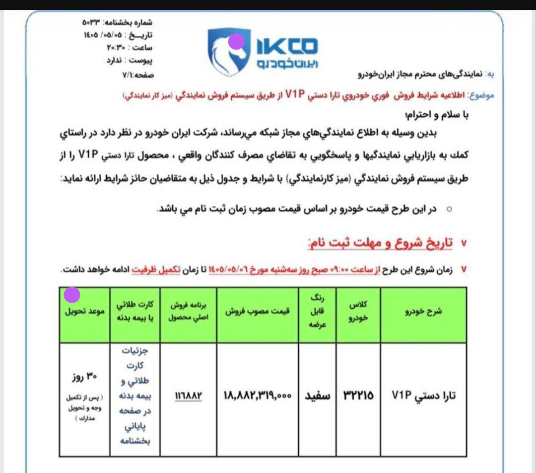 🔴فروش فوری تارا دستی V1P از فردا آغاز می‌شود