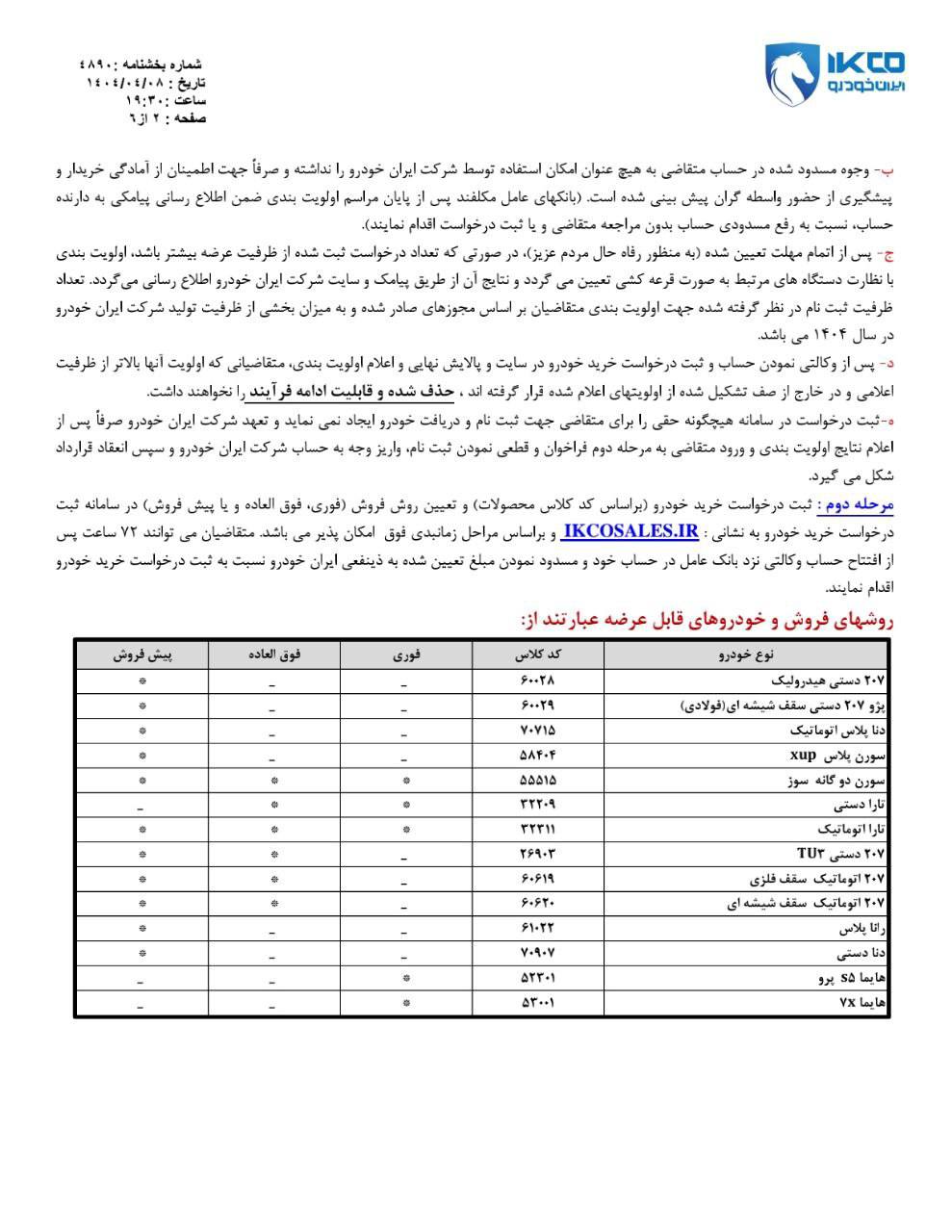 اطلاعیه جدید ایران خودرو / فروش فوری اولویت بندی محصولات ایران خودرو طرحهای عادی، فرسوده و جوانی