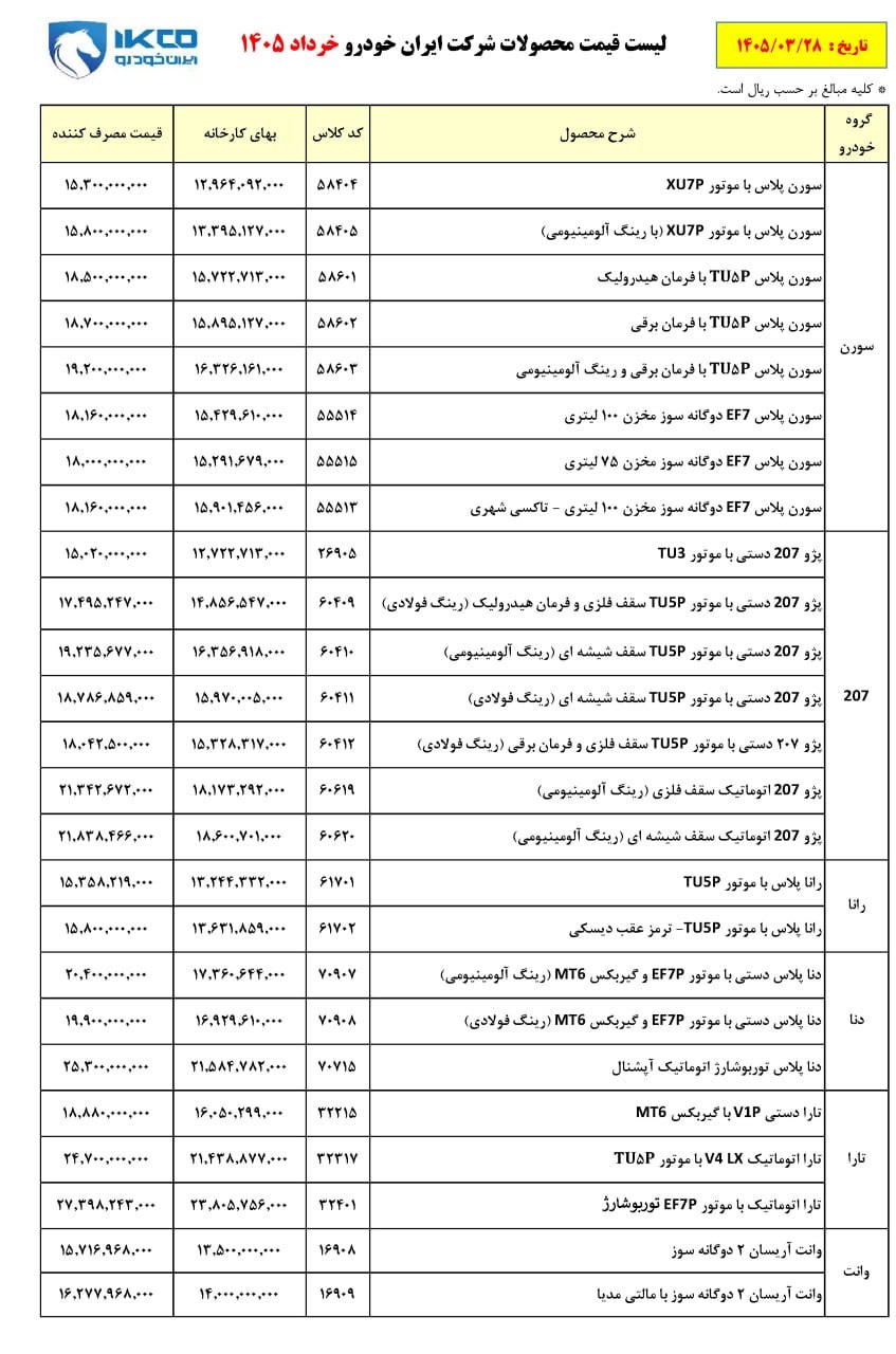 قیمت وحشتناک محصولات جدید ایرانخودرو -  ویژه خرداد و تیرماه 1405
