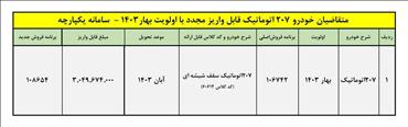 ثبت نام جدید  خودروي 207 اتوماتيك محصول ایران خودرو ویژه  اردیبهشت 1403