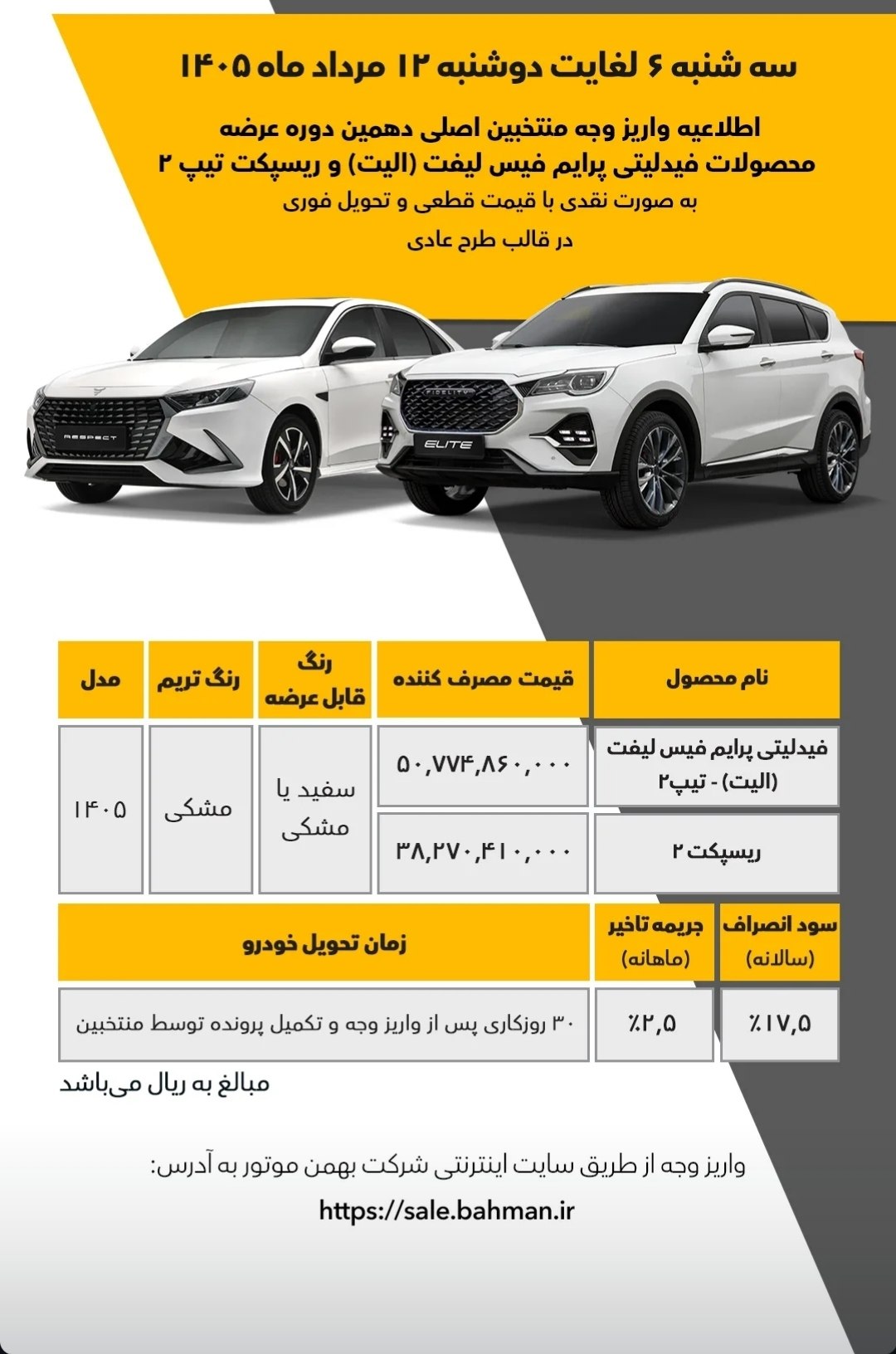 🛑 بخشنامه  واریز وجه منتخبین فروش نقدی و نقدی اعتباری محصولات بهمن موتور