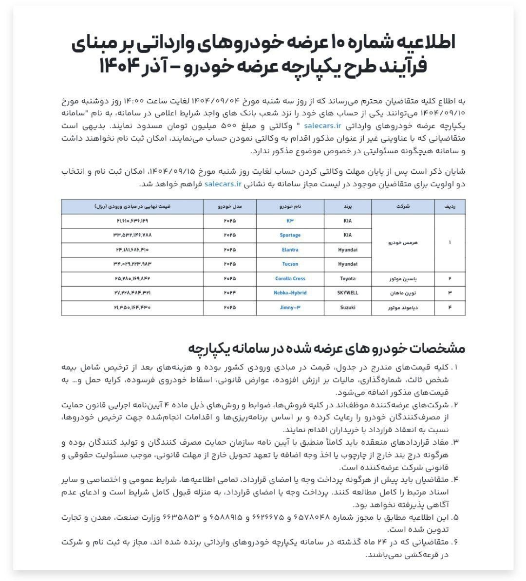 برنامه جدید خودروهای وارداتی شرایط قرعه‌کشی آذرماه به‌روز شد
