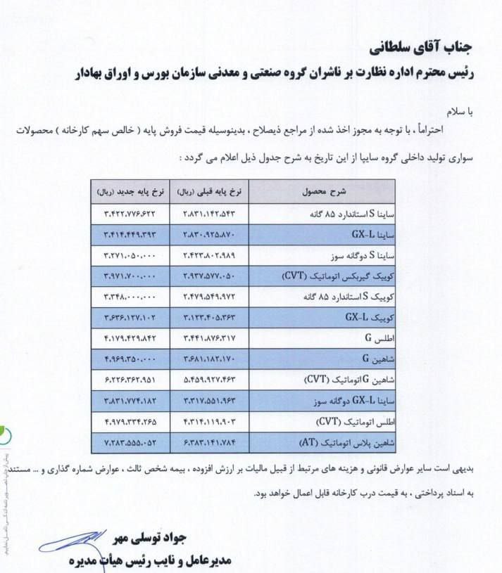 🔴 افزایش قیمت خودرو های سایپا   اطلس 70 میلیون گران شد !