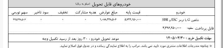 دعوتنامه شاهین G با موعد تحویل شهریور 1404 اعلام گردید