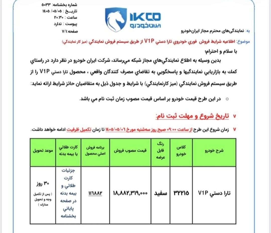 🚘 شرایط فروش تارا اعلام شد