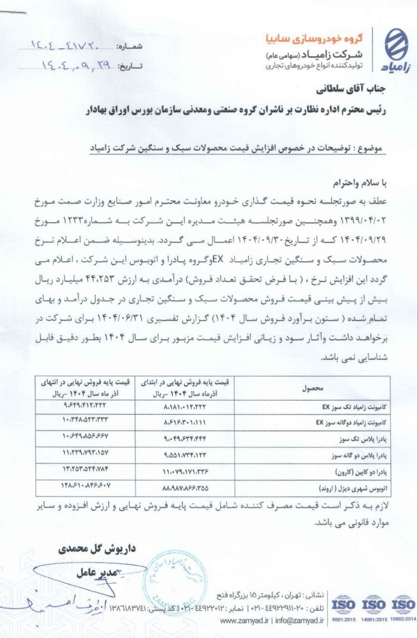 افزایش قیمت شرکتی محصولات وانت نیسان و پادرا 