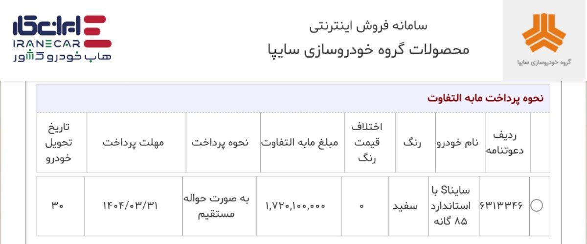 تمدید مهلت دعوتنامه تبدیل ساینا s دوگانهسوز به تکسوز سایپا تا ۳۱ خرداد