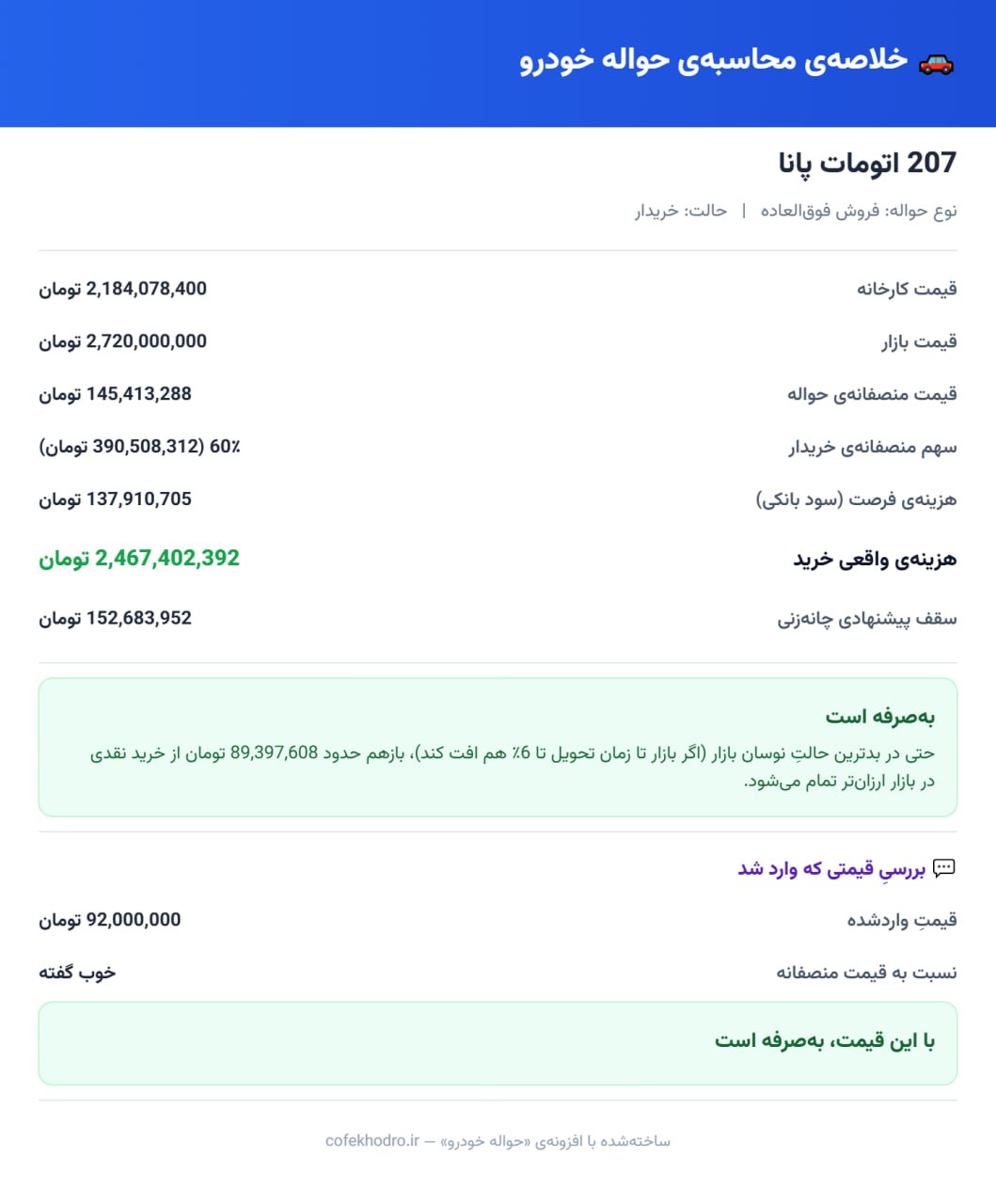 ✔️ محسابه قیمت حواله های فروش فوق العاده 207 اتومات فلز و شیشه ای