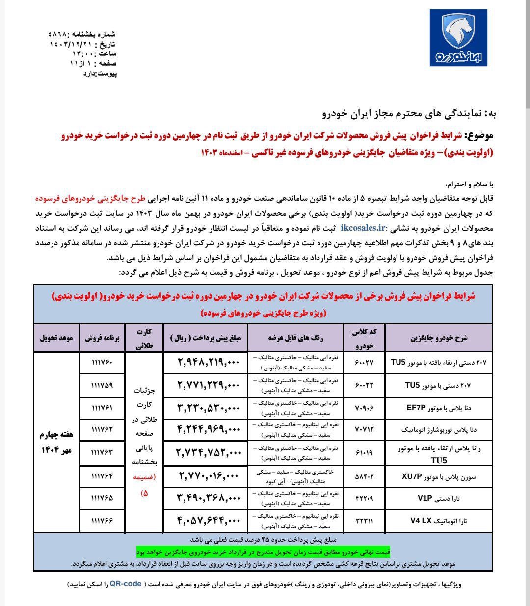 🔴شرايط فراخوان پيش فروش محصوالت شركت ايران خودرو از طريق ثبت نام