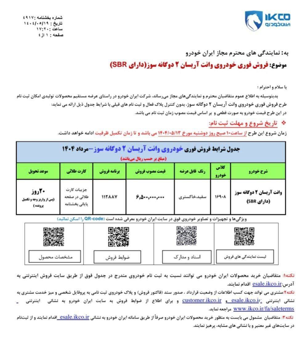 قیمت جدید و افزایشی بالای خودروی آریسان2 ایرانخودرو !