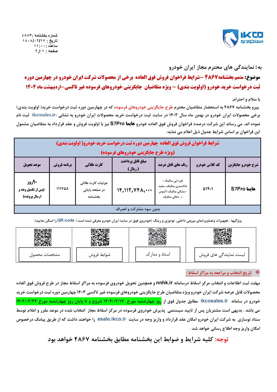 شرايط فراخوان فروش فوق العاده برخي از محصولات شركت ايران خودرو
