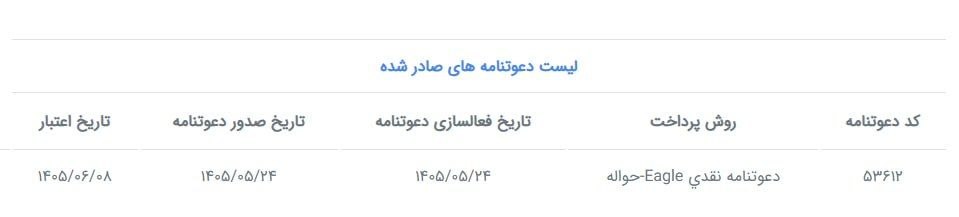 🔴 دعوتنامه تکمیل وجه دوم KMC ایگل با موعد تحویل مرداد ۱۴۰۵ صادر شد