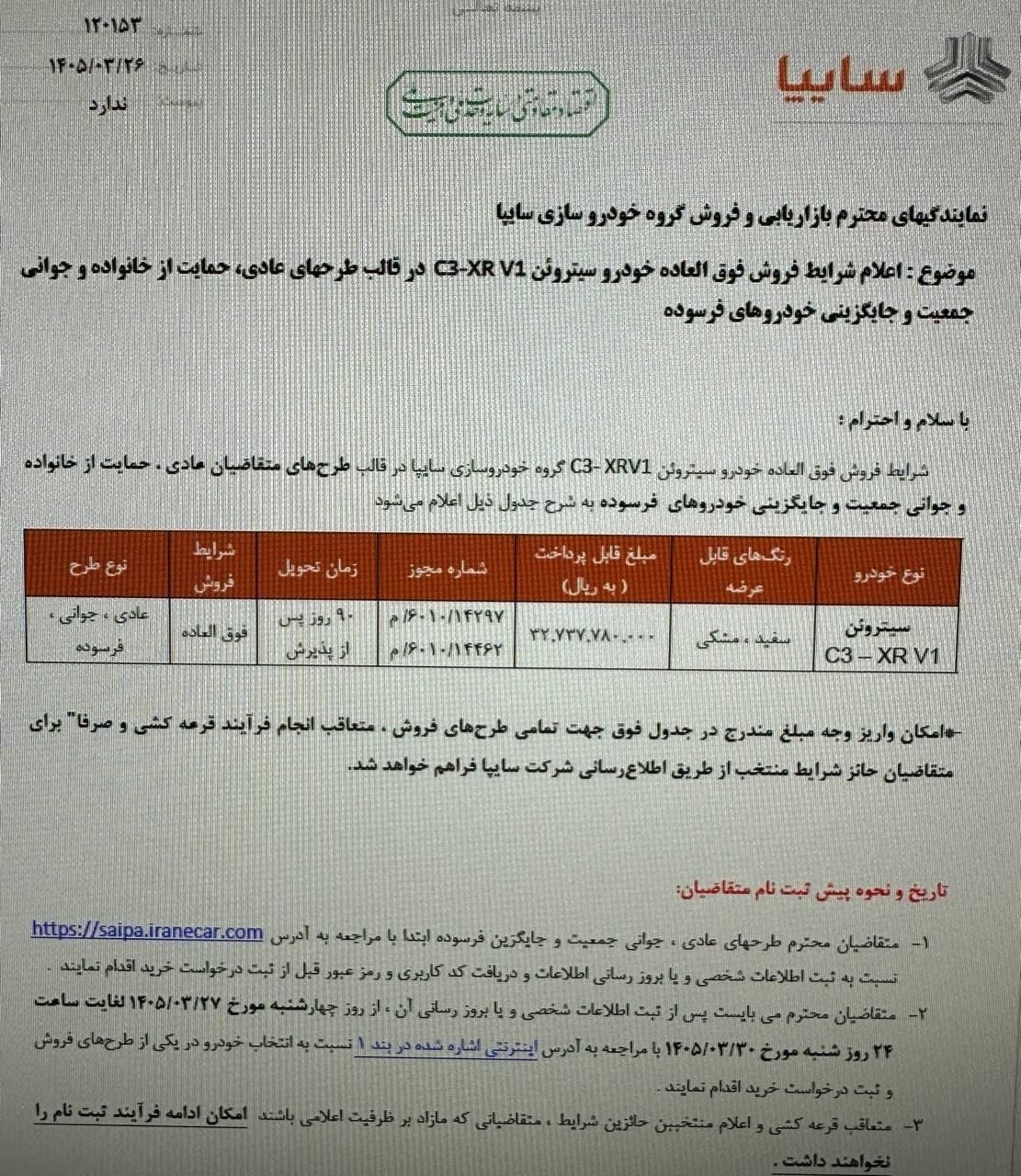 همانطور که اعلام کرده بودیم اعلام بخشنامه سیتروئن C3-XR از سوی سایپا