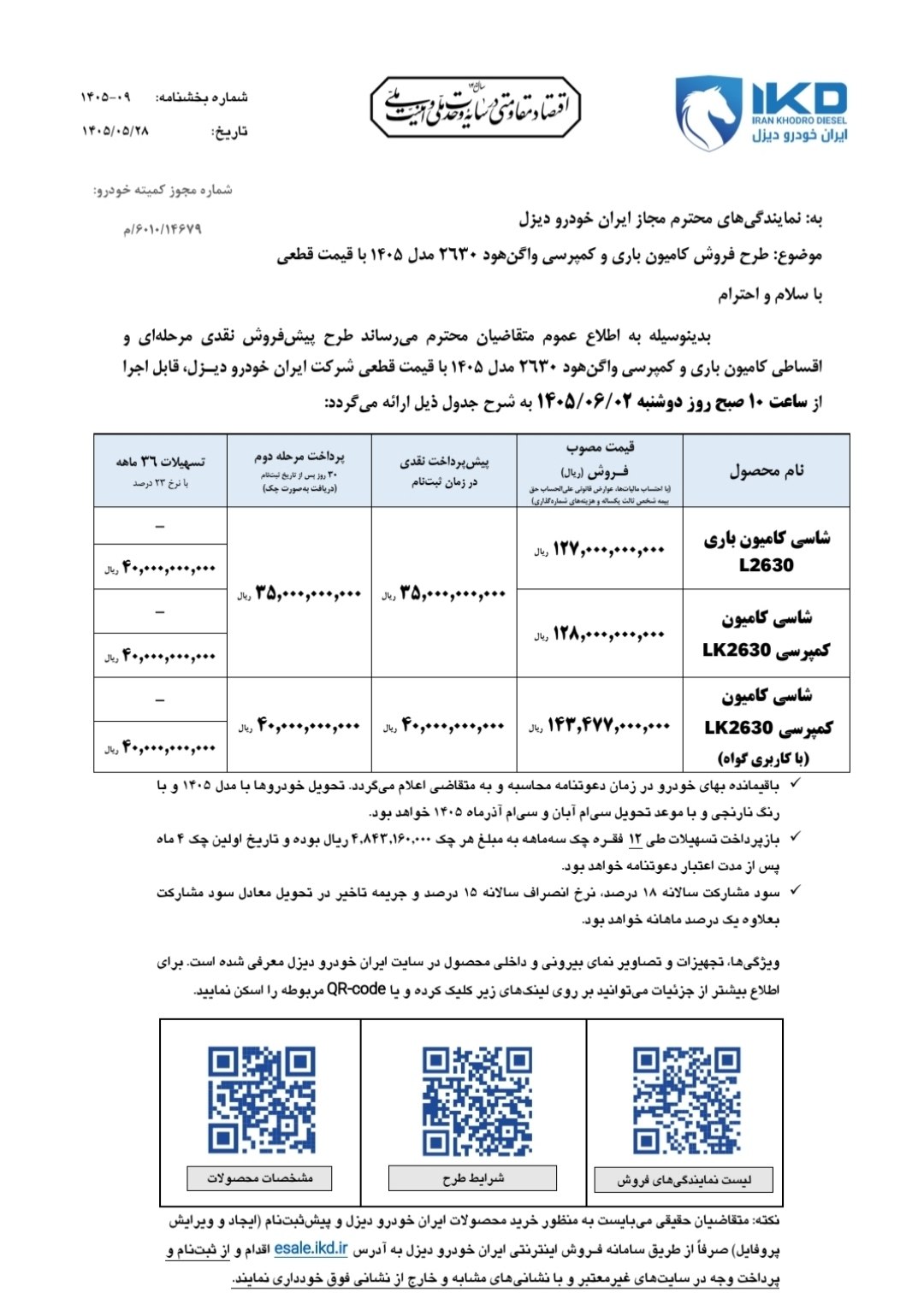 🛑بخشنامه پیش فروش اقساطی با قیمت قطعی واگن هود کمپرسی و باری ٢۶٣٠