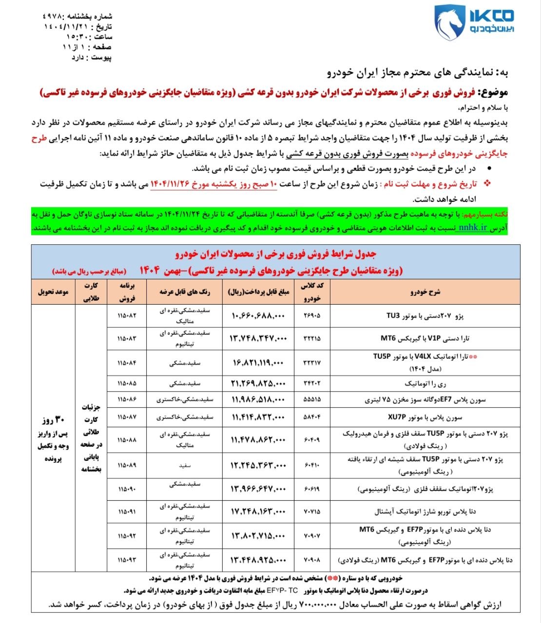 بند آخر در بخشنامه فروش فوری ایران خودرو طرح فرسوده