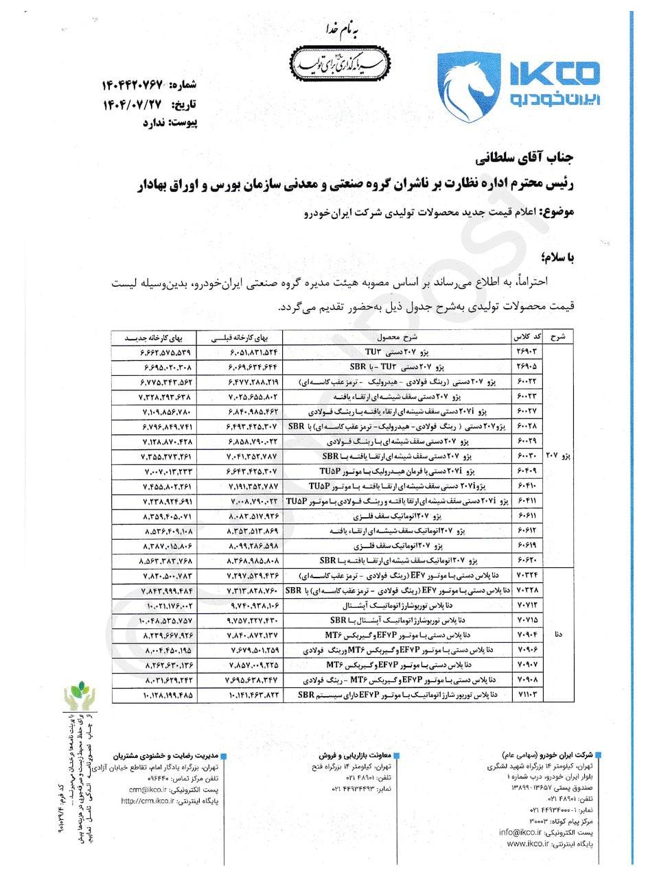 طوفان افزایش قیمت محصولات کارخانه ایران خودرو اعلام شد 27 مهر 1404