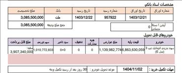 دعوتنامه تکمیل وجه سهند اتوماتيك تيپ 3 (مدل E)