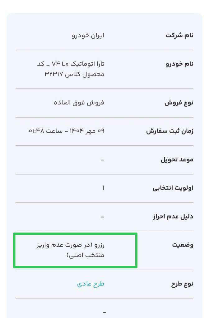 بلاتکلیفی نفرات رزرو فروش قبلی (مرحله هشتم مهرماه۱۴۰۴) شرکت ایرانخودرو