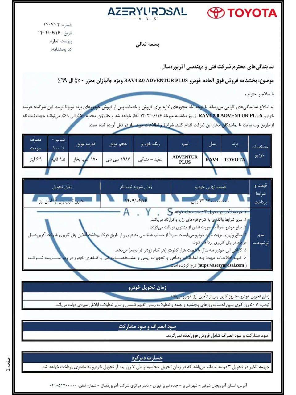 فروش فوق العاده خودرو RAV4 2.0 ADVENTUR PLUS
