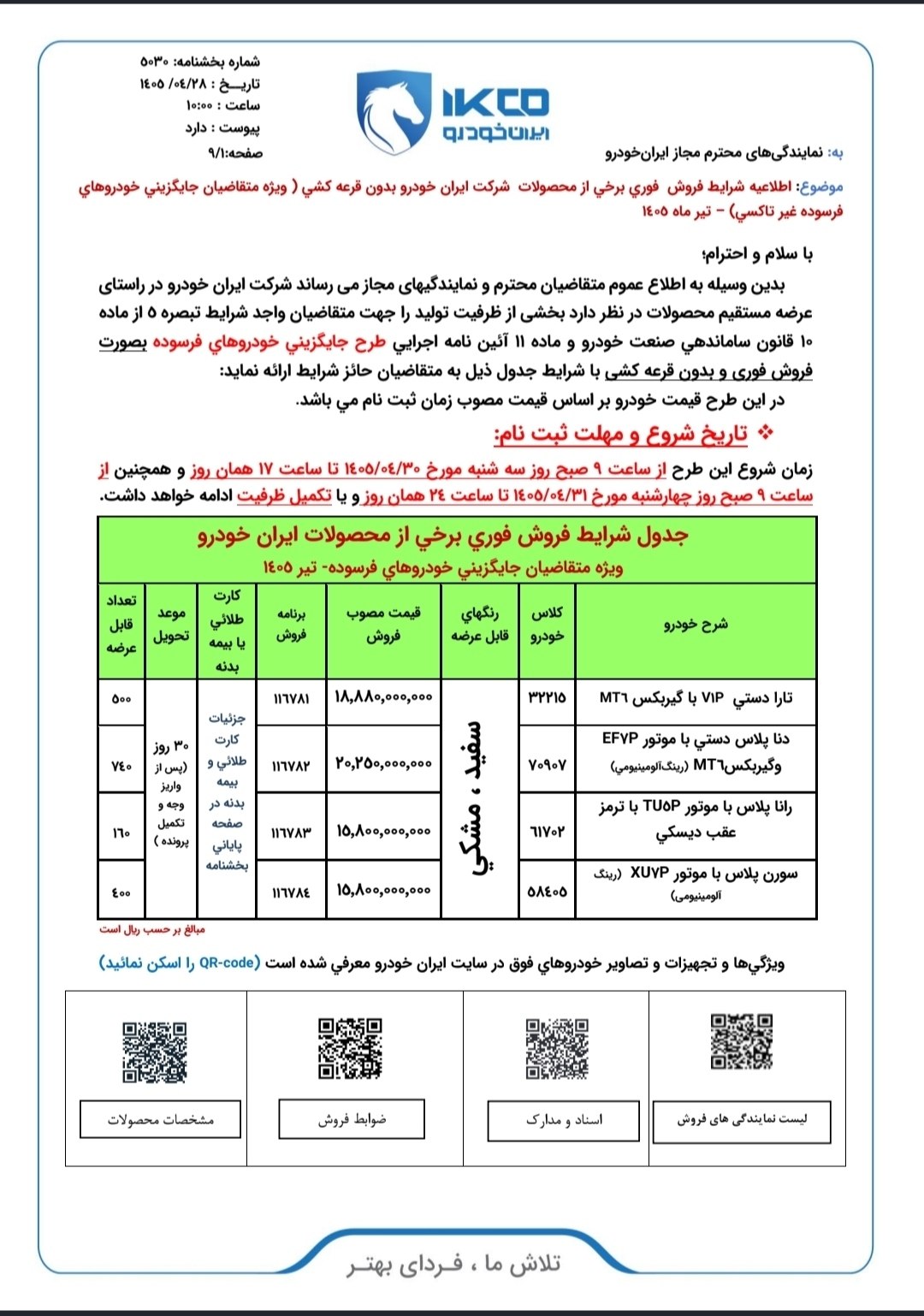 🛑 اعلام شرایط  فروش فوری و فوق‌العاده برخی از محصولات ایران خودرو بدون قرعه کشی