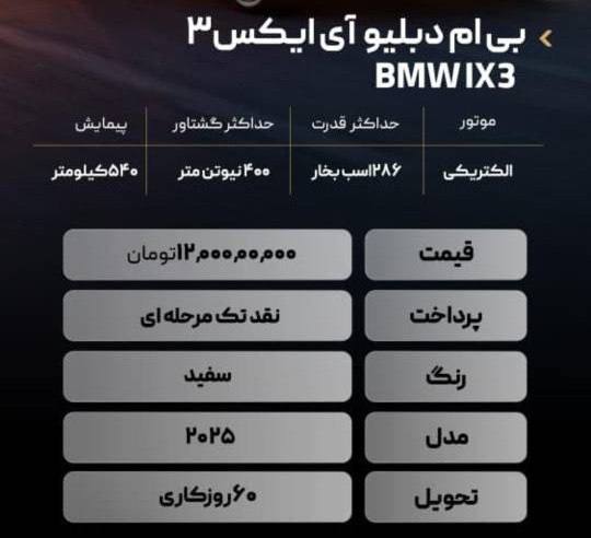افزایش قیمت شدید BMW IX3 پرشیا خودرو