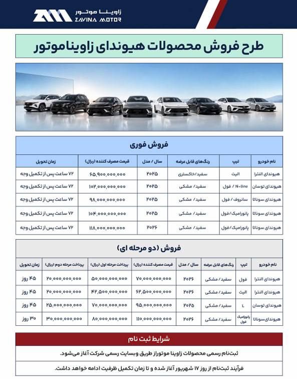 🔴شرایط فروش 3 محصول زاوینا موتور اعلام شد