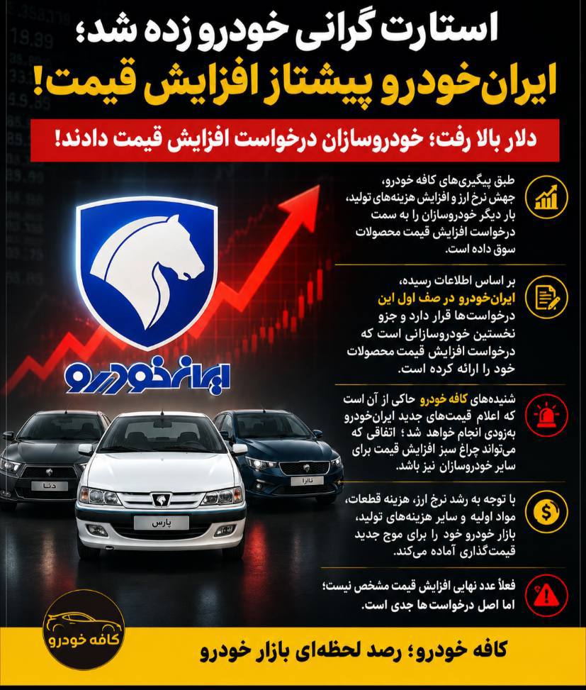 استارت گرانی خودرو زده شد؛ ایران‌خودرو پیشتاز افزایش قیمت!