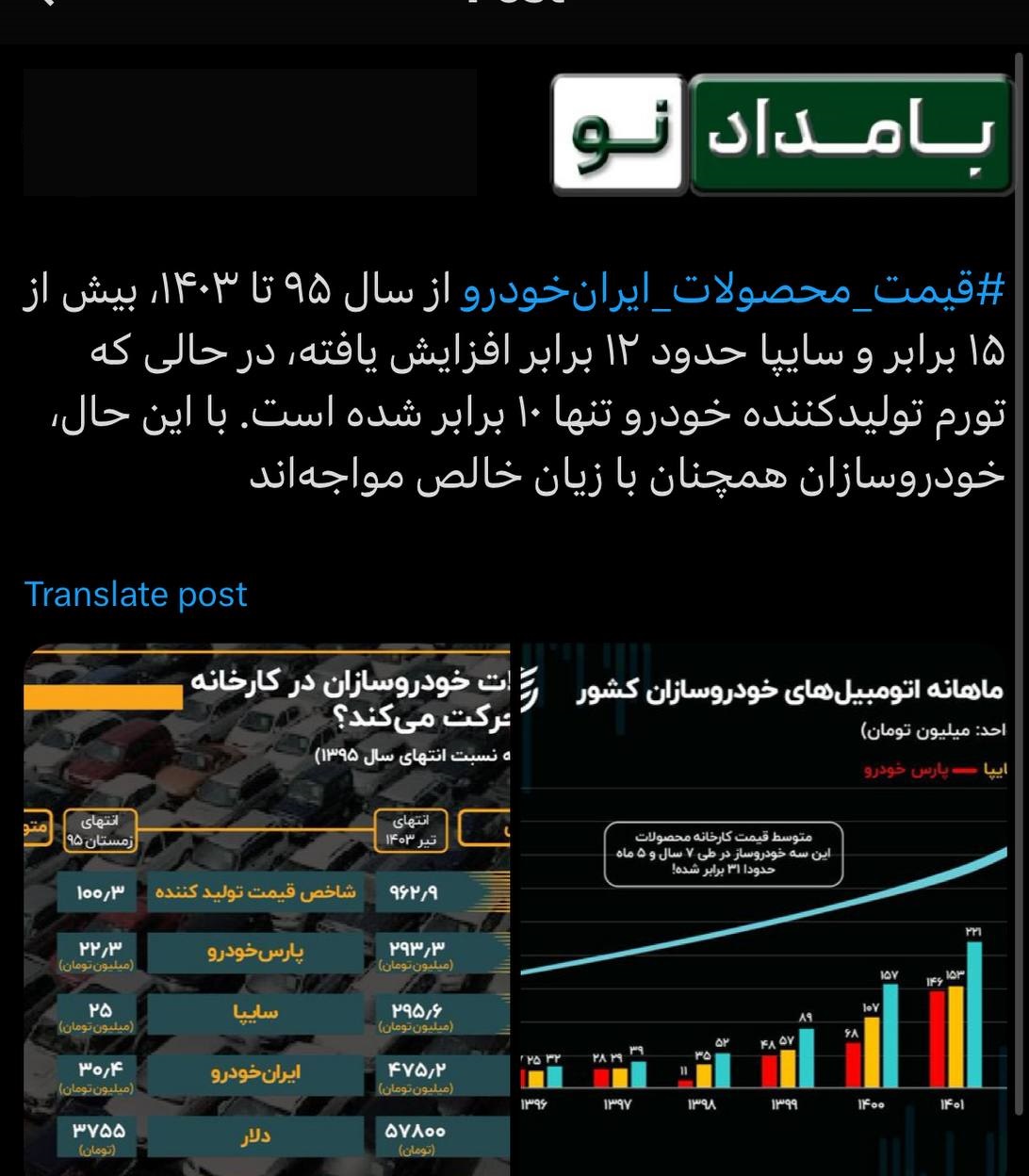 🔺 افزایش 15 برابری قیمت محصولات ایران‌خودرو ⁩ و سایپا 